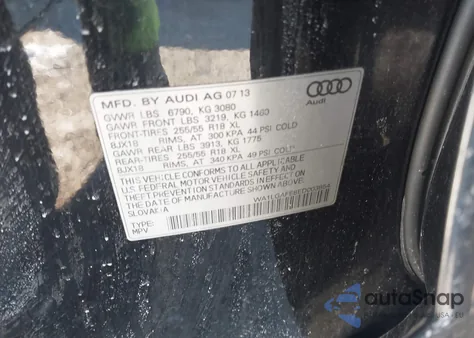 2014 Audi Q7 3.0T Premium from USA, damaged, VIN WA1LGAFE8ED003854